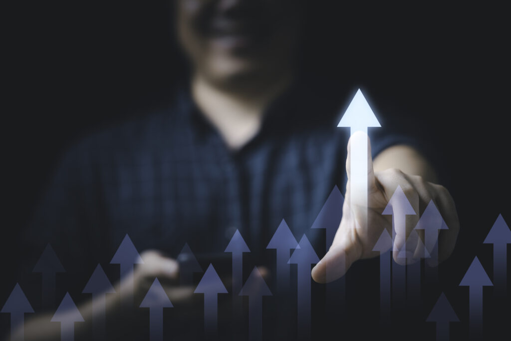 Businessman Touching Glowing Increasing Arrow Business Profit Investment Growth Concept 1024x683