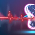 spleen human anatomy point of disease. health and medical concept. red laser surgeon technology, abstract low poly wireframe mesh design. red and blue background. vector illustration