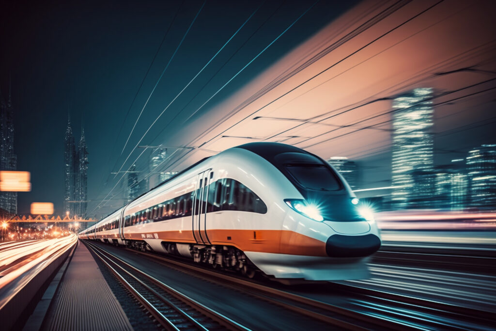 High Speed Train Station Blurred Cityscape Night Background Generative Ai 1024x683