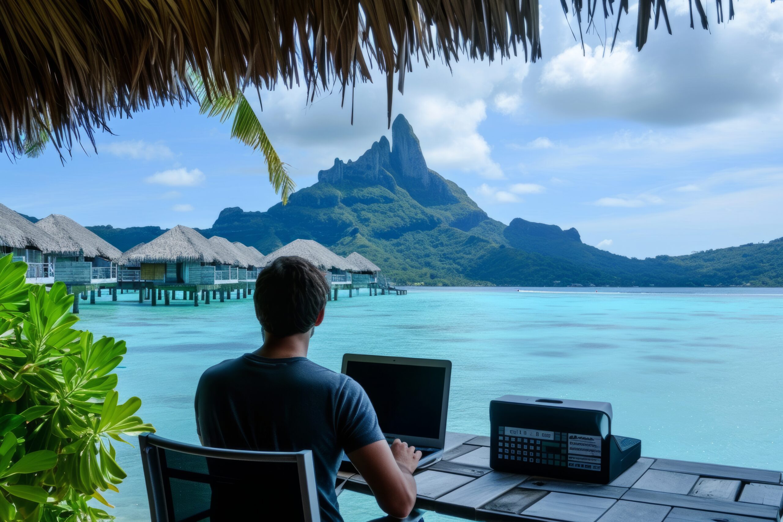 Scene With Diverse Young People Being Digital Nomads Working Remotely From Dreamy Locations Scaled